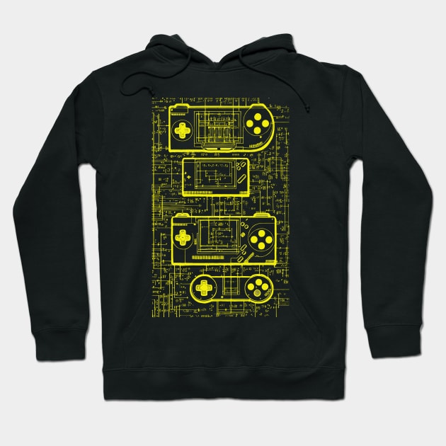 Neon Yellow Handheld Gaming Controller Da Vinci Blueprint Hoodie by Trip Tank